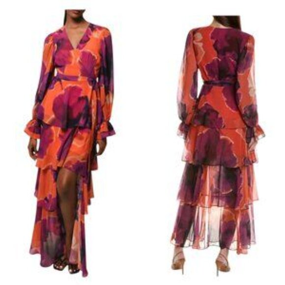 NEW‎ NWT Hutch Anthropologie Bardot Long Sleeve Chiffon Wrap Maxi Dress Medium - Picture 1 of 4